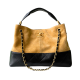 CHANEL 25A Suede Calfskin, Shiny Lambskin Gold-Tone Metal Beige Black Bag Large