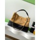CHANEL 25A Suede Calfskin, Shiny Lambskin Gold-Tone Metal Beige Black Bag Large