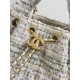 CHANEL Tweed Quilted Small Chanel 25 Handbag Ecru Khaki Gold Red
