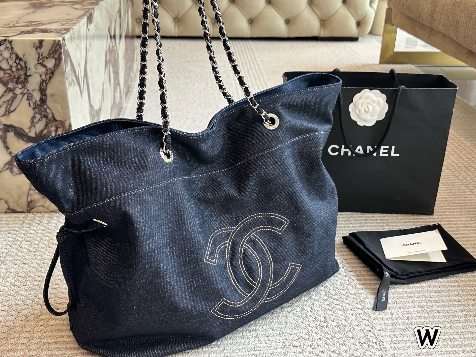 CHANEL Denim XL Coco Cabas Tote Dark Blue 