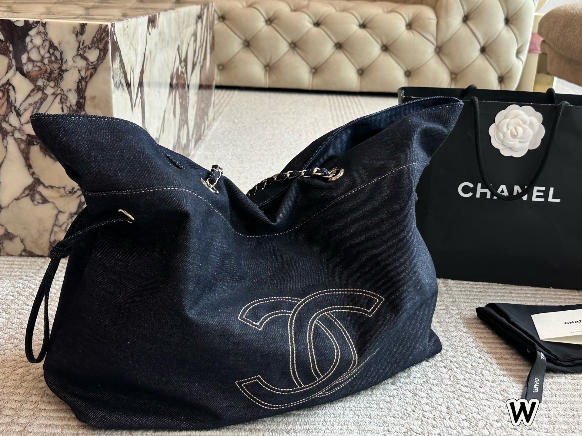 CHANEL Denim XL Coco Cabas Tote Dark Blue 