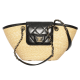 CHANNEL Small Shopping Bag,Braided Straw, Lambskin & Gold-Tone Metal 