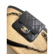 CHANNEL Small Shopping Bag,Braided Straw, Lambskin & Gold-Tone Metal 