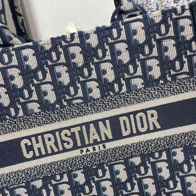 DIOR Small Dior Book Tote,Ecru and Blue Dior Oblique Embroidery DIOR Small Dior Book Tote,Ecru and Blue Dior Oblique Embroidery