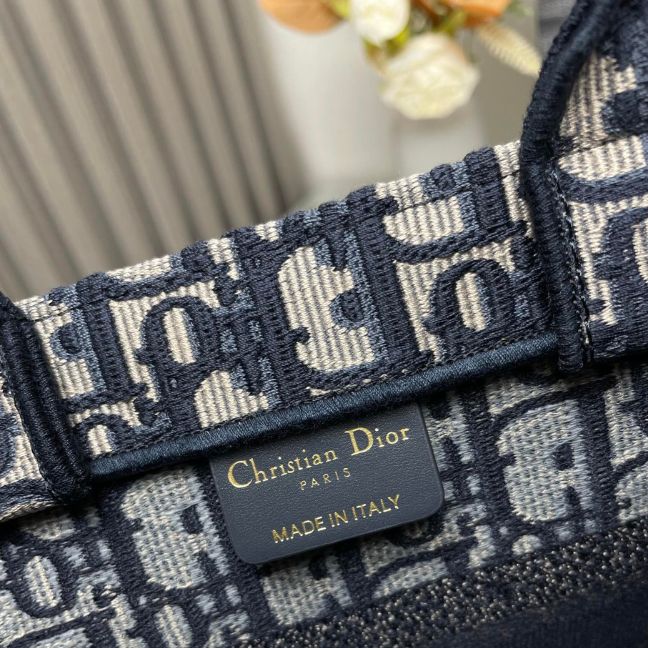 DIOR Small Dior Book Tote,Ecru and Blue Dior Oblique Embroidery DIOR Small Dior Book Tote,Ecru and Blue Dior Oblique Embroidery