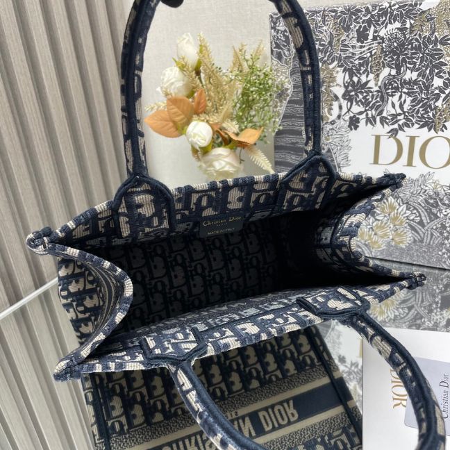 DIOR Small Dior Book Tote,Ecru and Blue Dior Oblique Embroidery DIOR Small Dior Book Tote,Ecru and Blue Dior Oblique Embroidery