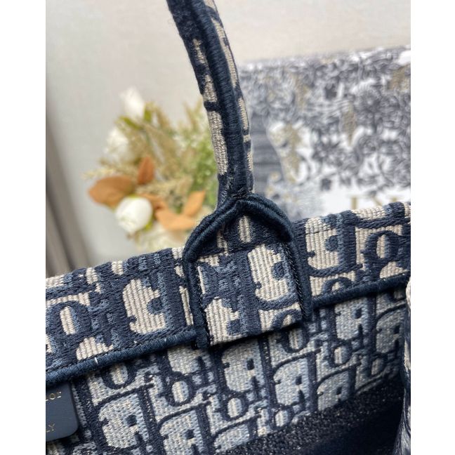 DIOR Medium Dior Book Tote Ecru and Blue Dior Oblique Embroidery DIOR Medium Dior Book Tote Ecru and Blue Dior Oblique Embroidery