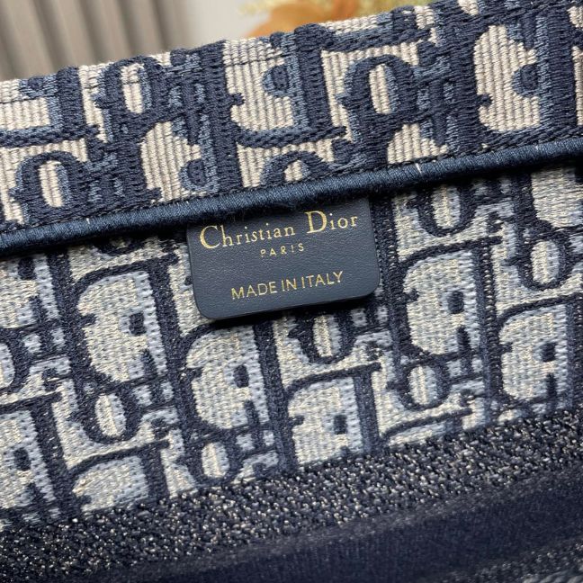 DIOR Medium Dior Book Tote Ecru and Blue Dior Oblique Embroidery DIOR Medium Dior Book Tote Ecru and Blue Dior Oblique Embroidery
