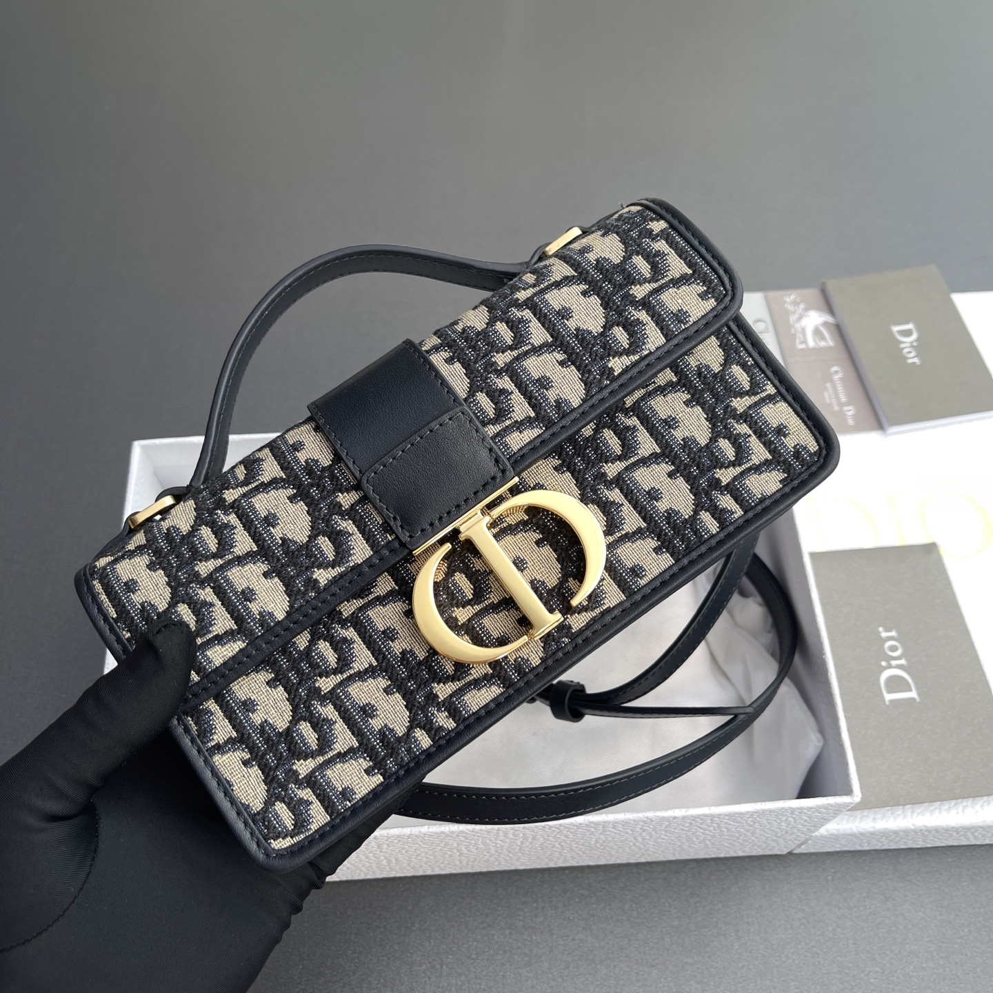 CHRISTIAN DIOR Oblique Miss Montaigne Mini Flap Bag Blue