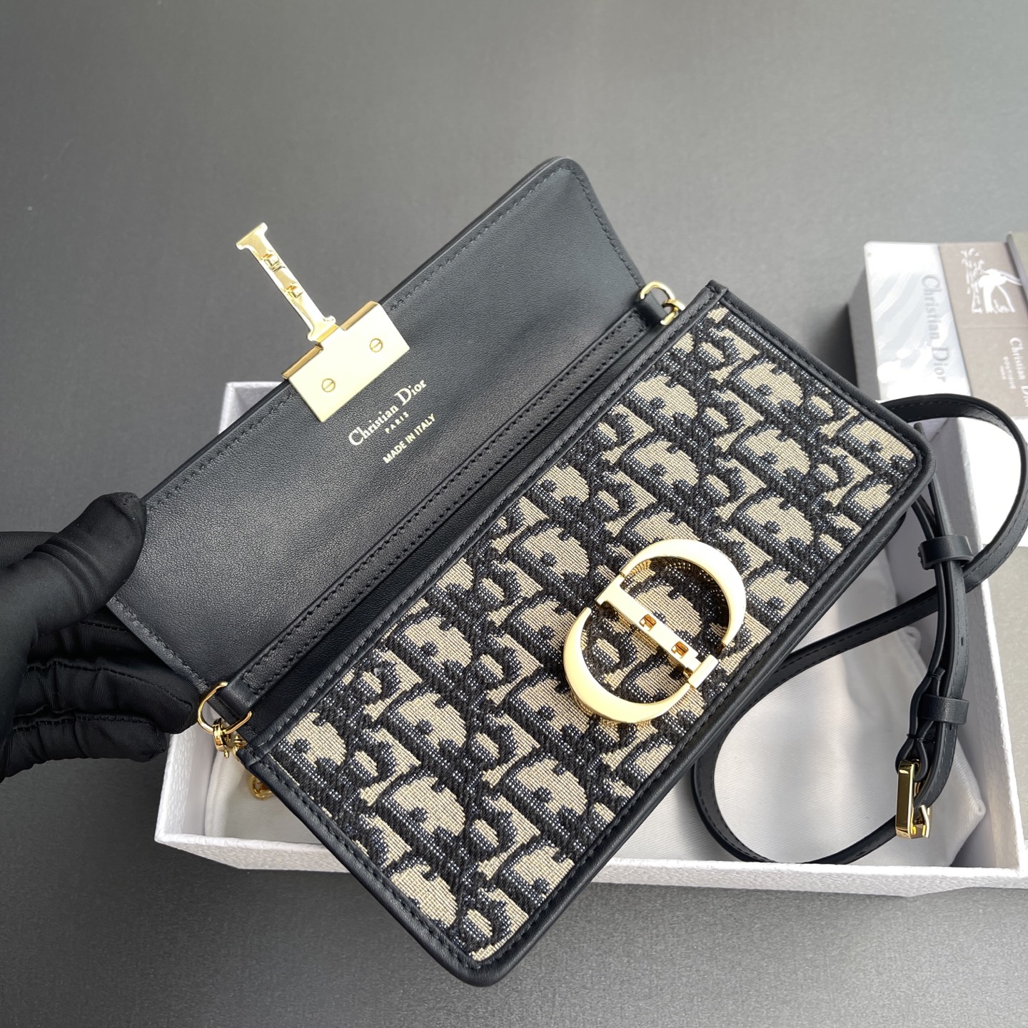 CHRISTIAN DIOR Oblique Miss Montaigne Mini Flap Bag Blue