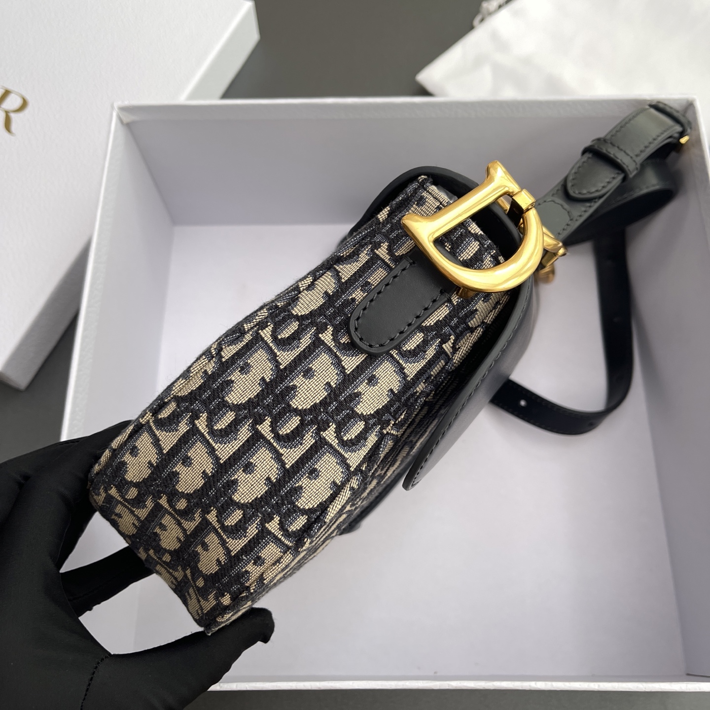 CHRISTIAN DIOR30 Soft Saddle Bag with Strap,Blue Dior Oblique Jacquard and Smooth