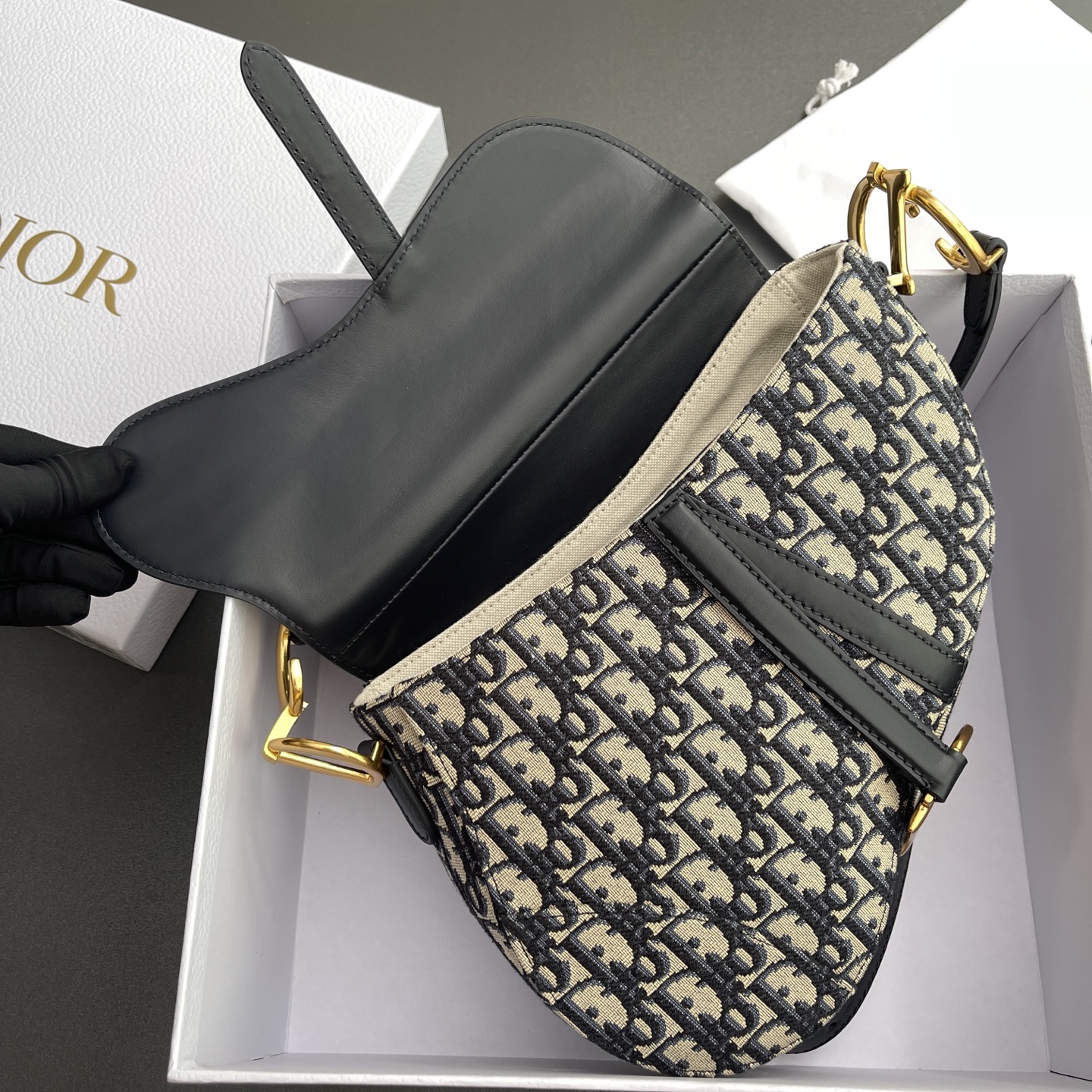 CHRISTIAN DIOR30 Soft Saddle Bag with Strap,Blue Dior Oblique Jacquard and Smooth