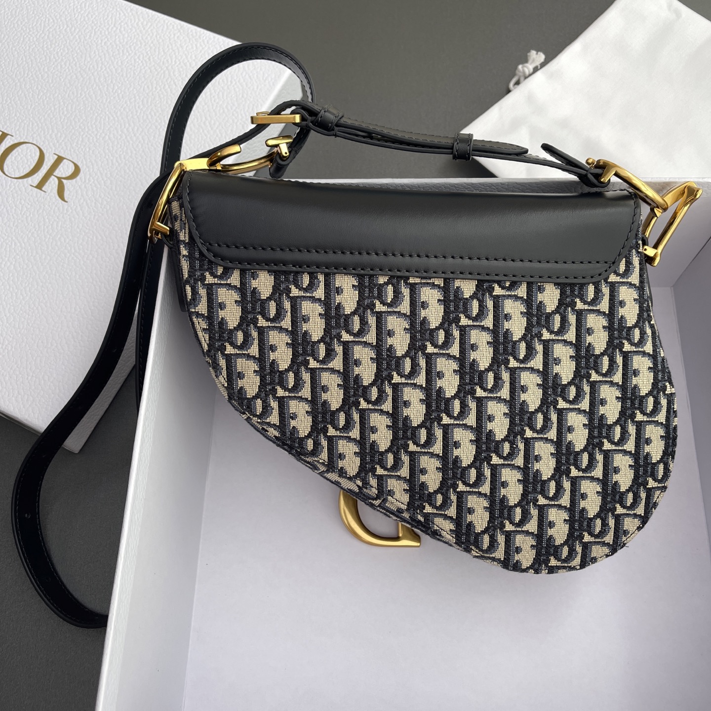 CHRISTIAN DIOR30 Soft Saddle Bag with Strap,Blue Dior Oblique Jacquard and Smooth