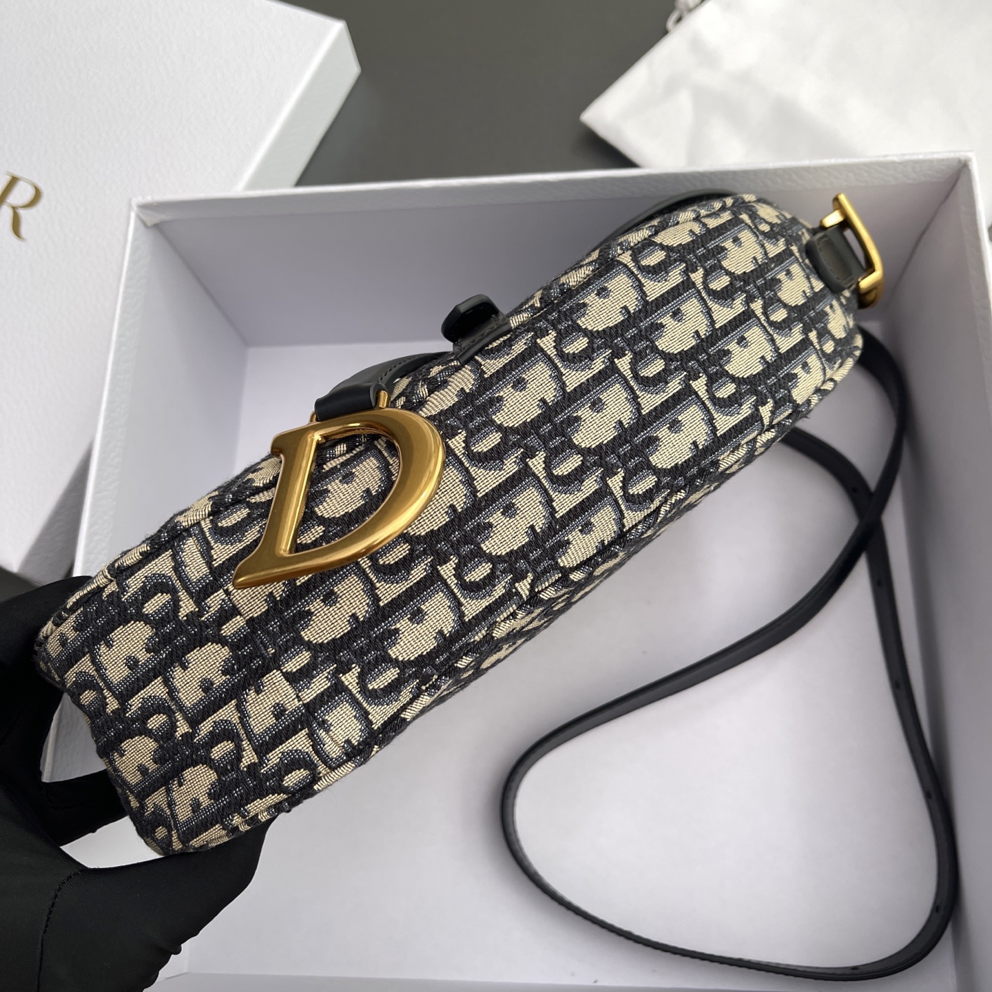 CHRISTIAN DIOR30 Soft Saddle Bag with Strap,Blue Dior Oblique Jacquard and Smooth