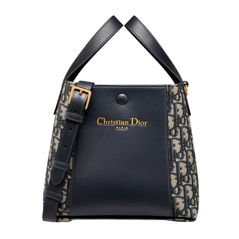 CHRISTIAN DIOR Small Signature Bucket Bag,Blue Dior Oblique Jacquard and Smooth Calfskin