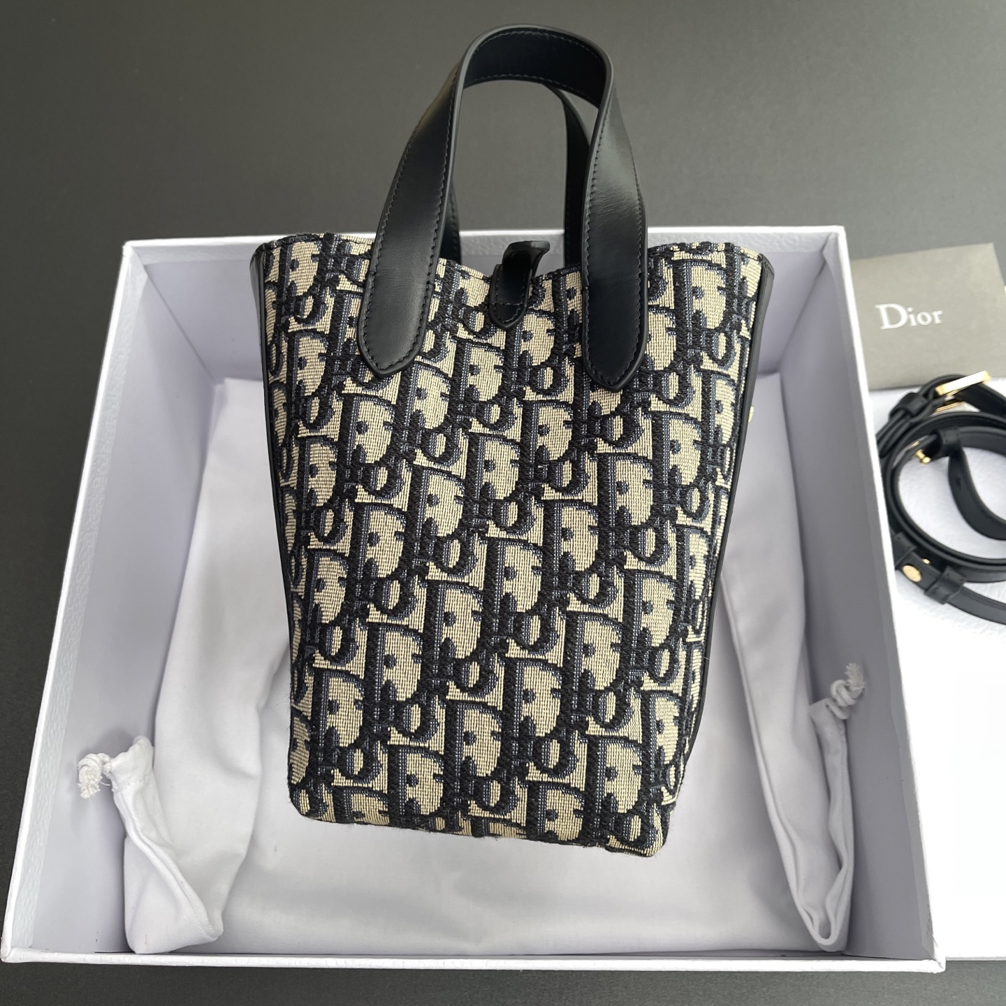 CHRISTIAN DIOR Small Signature Bucket Bag,Blue Dior Oblique Jacquard and Smooth Calfskin