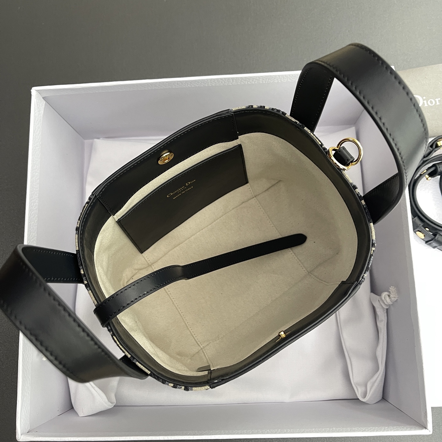 CHRISTIAN DIOR Small Signature Bucket Bag,Blue Dior Oblique Jacquard and Smooth Calfskin