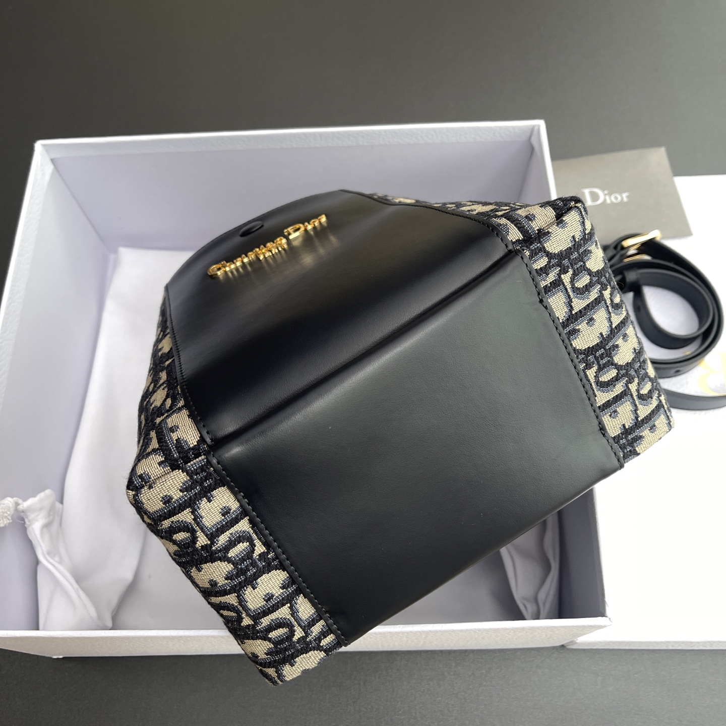 CHRISTIAN DIOR Small Signature Bucket Bag,Blue Dior Oblique Jacquard and Smooth Calfskin