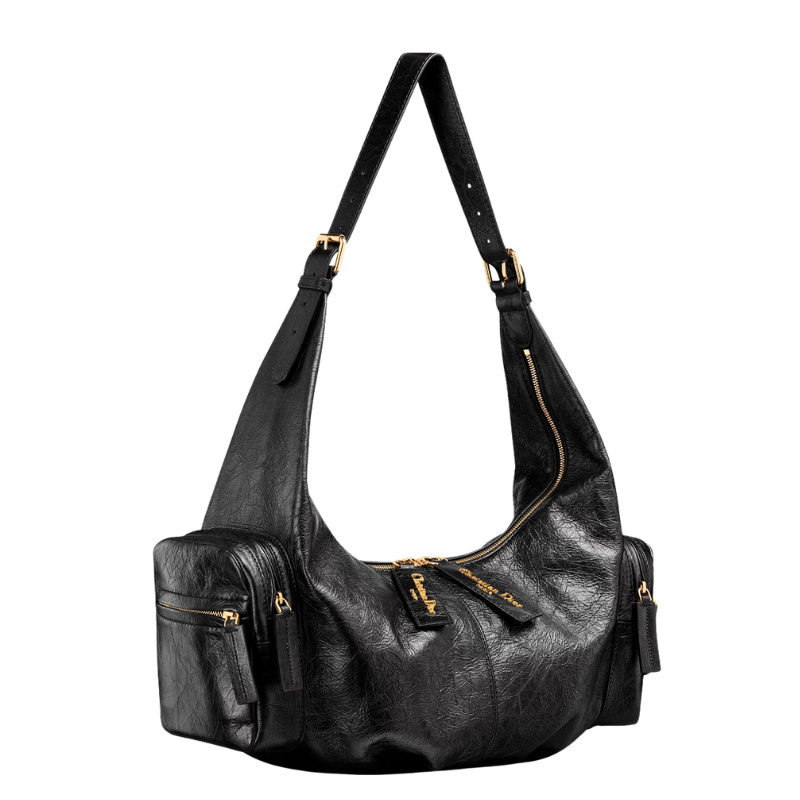 CHRISTIAN DIOR Large Grand Tour Multipocket Bag, Black Crinkled Calfskin