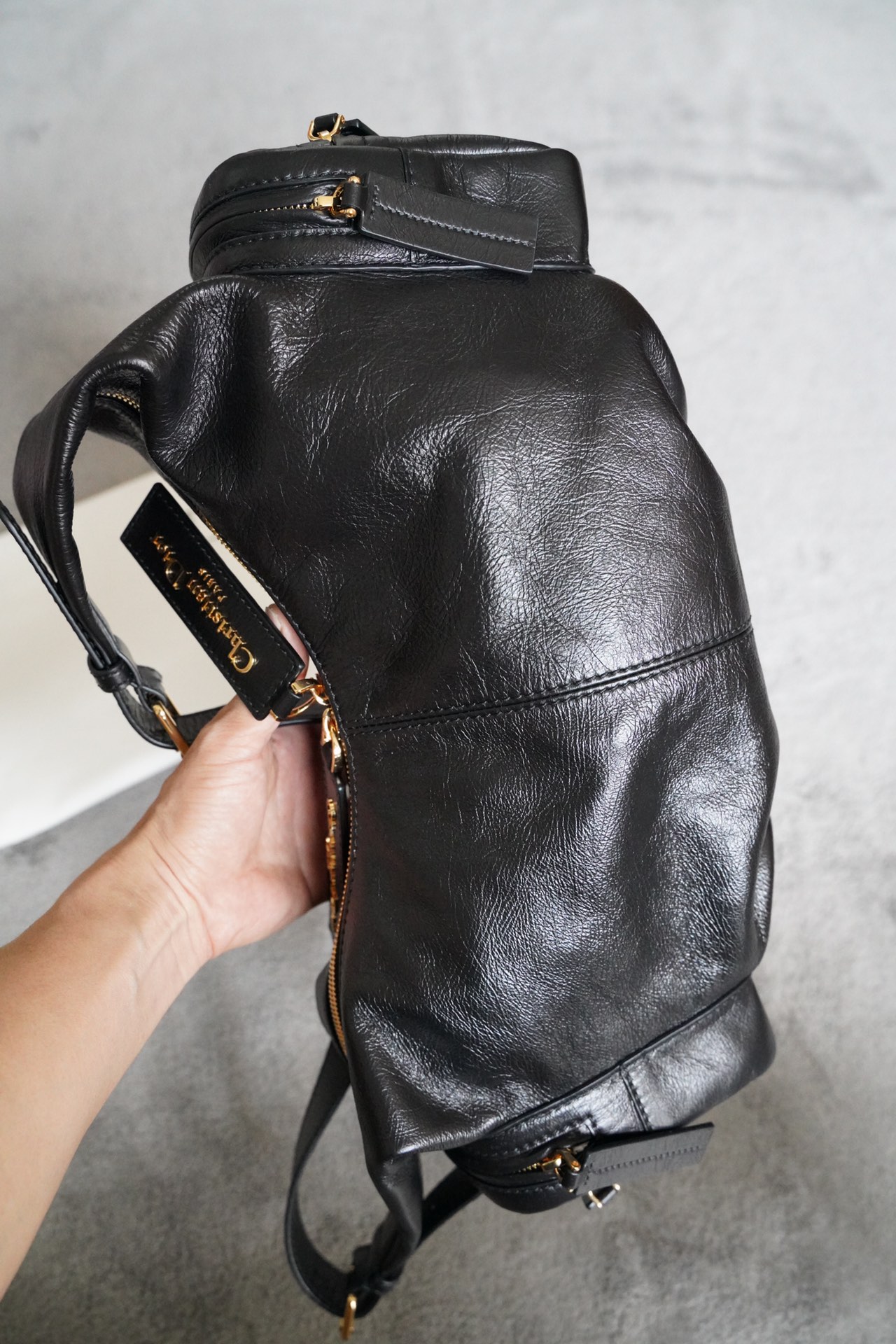 CHRISTIAN DIOR Large Grand Tour Multipocket Bag, Black Crinkled Calfskin