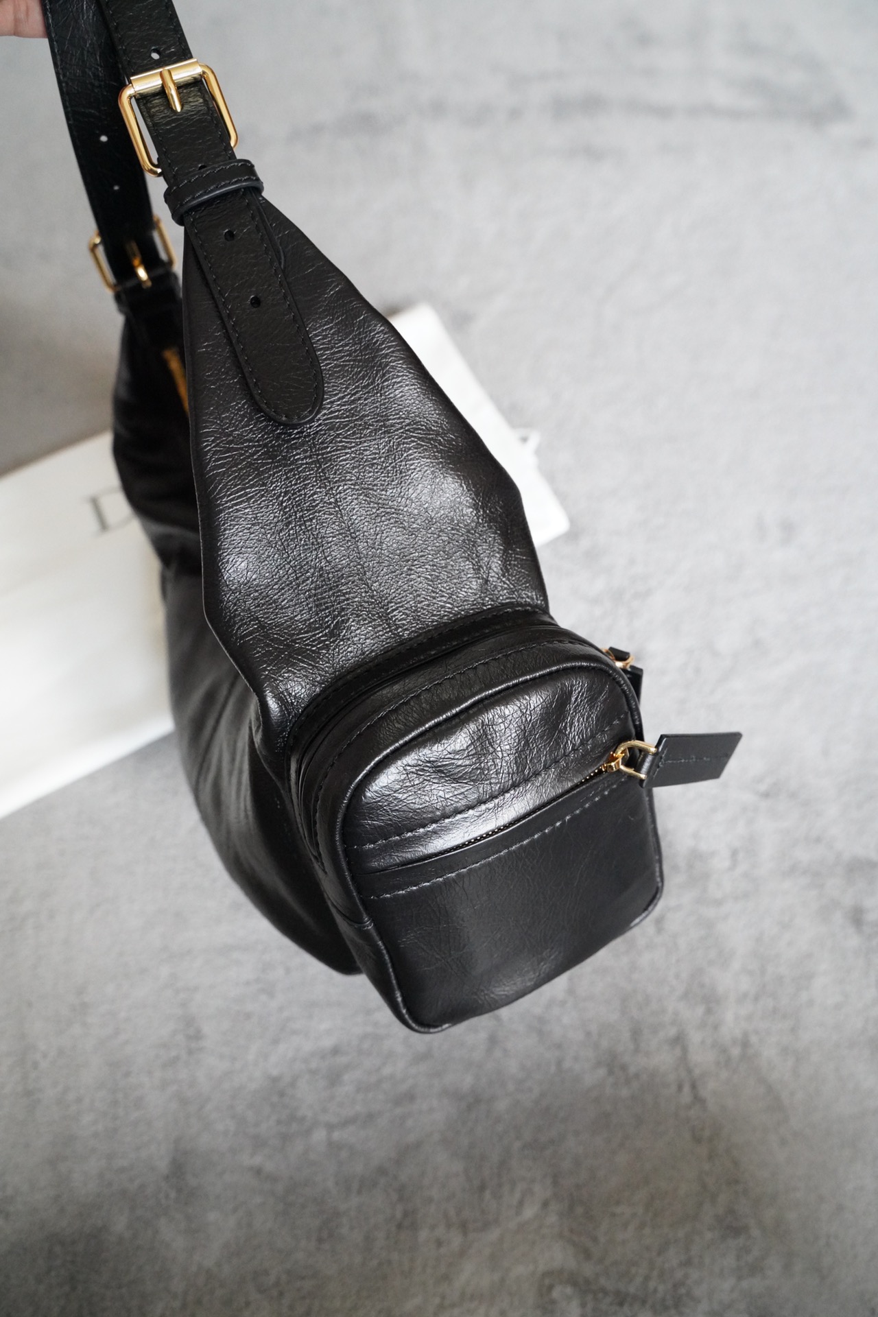 CHRISTIAN DIOR Large Grand Tour Multipocket Bag, Black Crinkled Calfskin