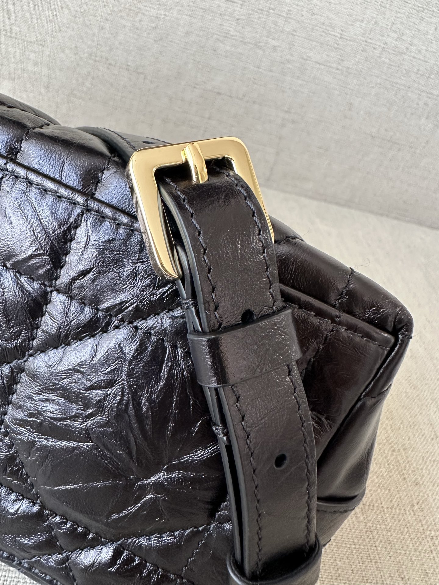 CHRISTIAN DIOR Diorstar Hobo Bag with Chain,Black Macrocannage Crinkled Calfskin