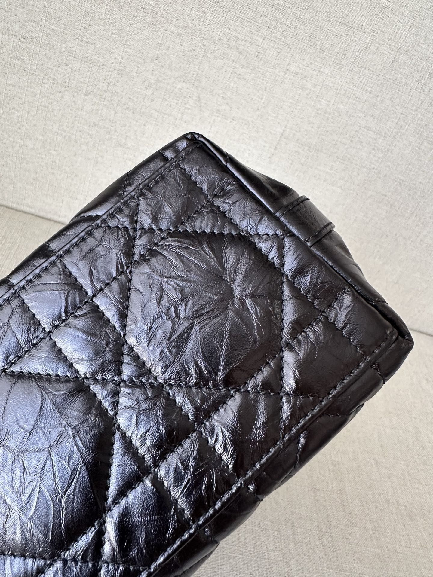 CHRISTIAN DIOR Diorstar Hobo Bag with Chain,Black Macrocannage Crinkled Calfskin