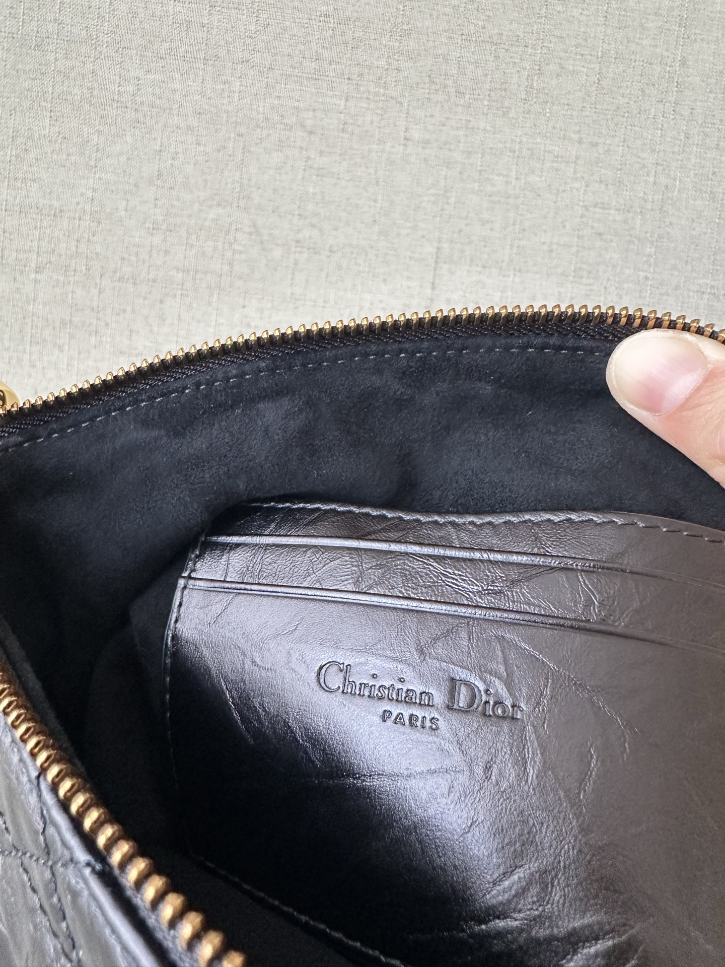 CHRISTIAN DIOR Diorstar Hobo Bag with Chain,Black Macrocannage Crinkled Calfskin