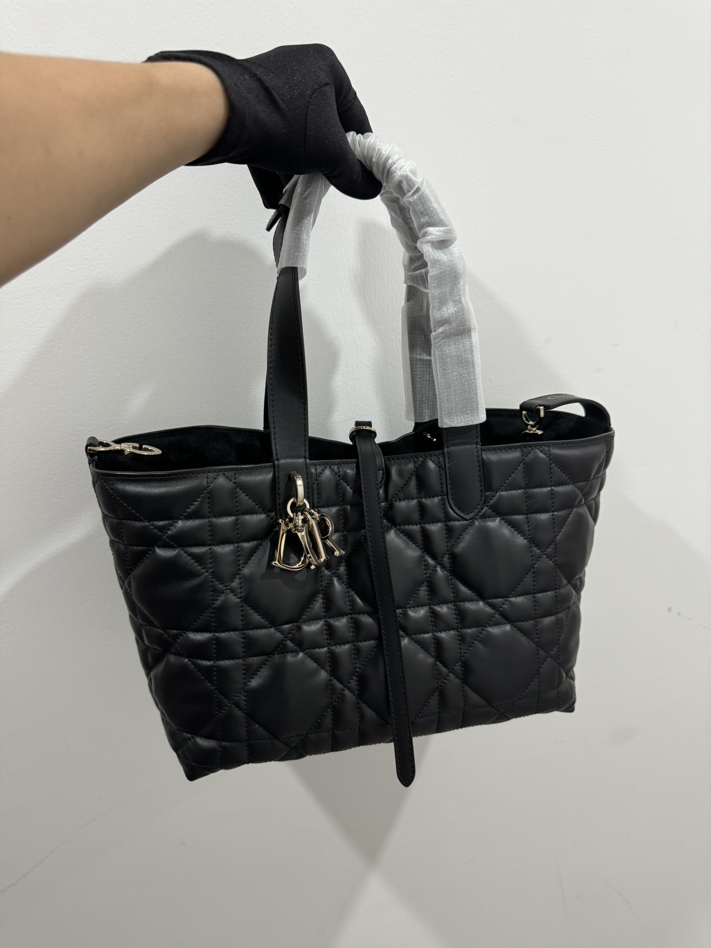 CHRISTIAN DIOR Medium Dior Toujours Bag,Black Macrocannage Calfskin