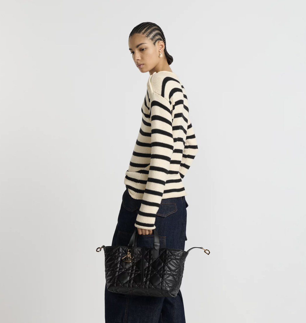 CHRISTIAN DIOR Medium Dior Toujours Bag,Black Macrocannage Calfskin