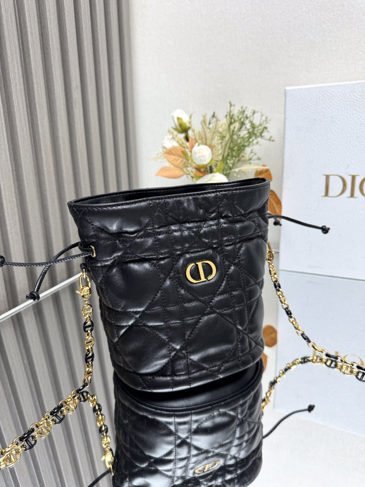 CHRISTIAN DIOR Miss Caro Mini Bucket Bag - Black Macrocannage