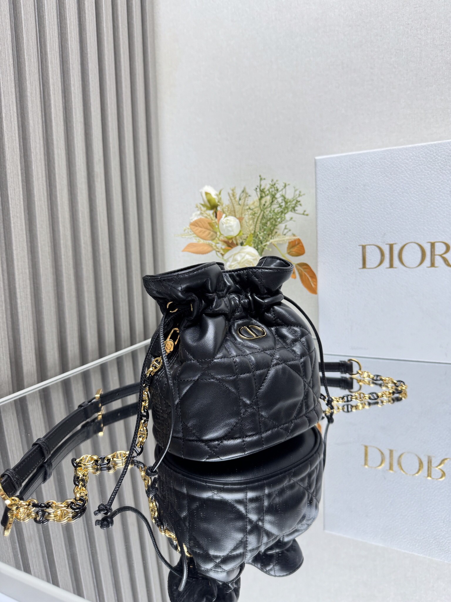 CHRISTIAN DIOR Miss Caro Mini Bucket Bag - Black Macrocannage CHRISTIAN DIOR Miss Caro Mini Bucket Bag - Black Macrocannage