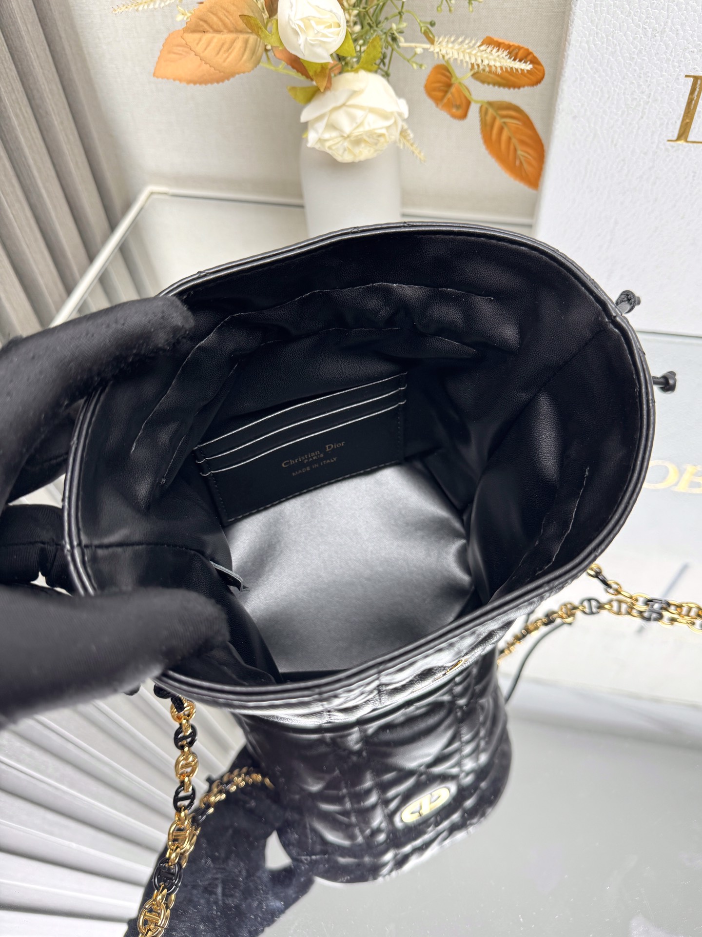 CHRISTIAN DIOR Miss Caro Mini Bucket Bag - Black Macrocannage CHRISTIAN DIOR Miss Caro Mini Bucket Bag - Black Macrocannage