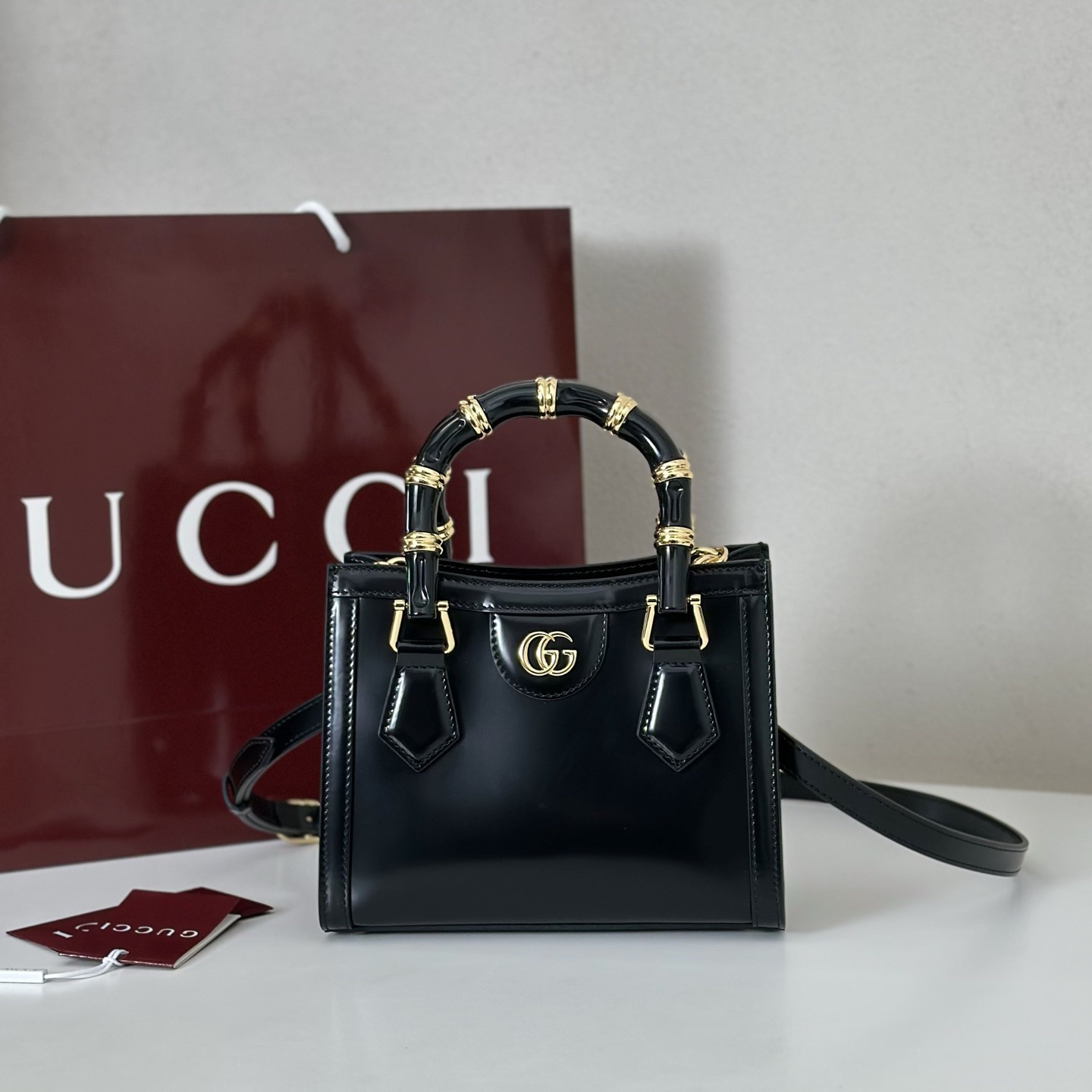 Gucci Diana crystals small tote bag,Black