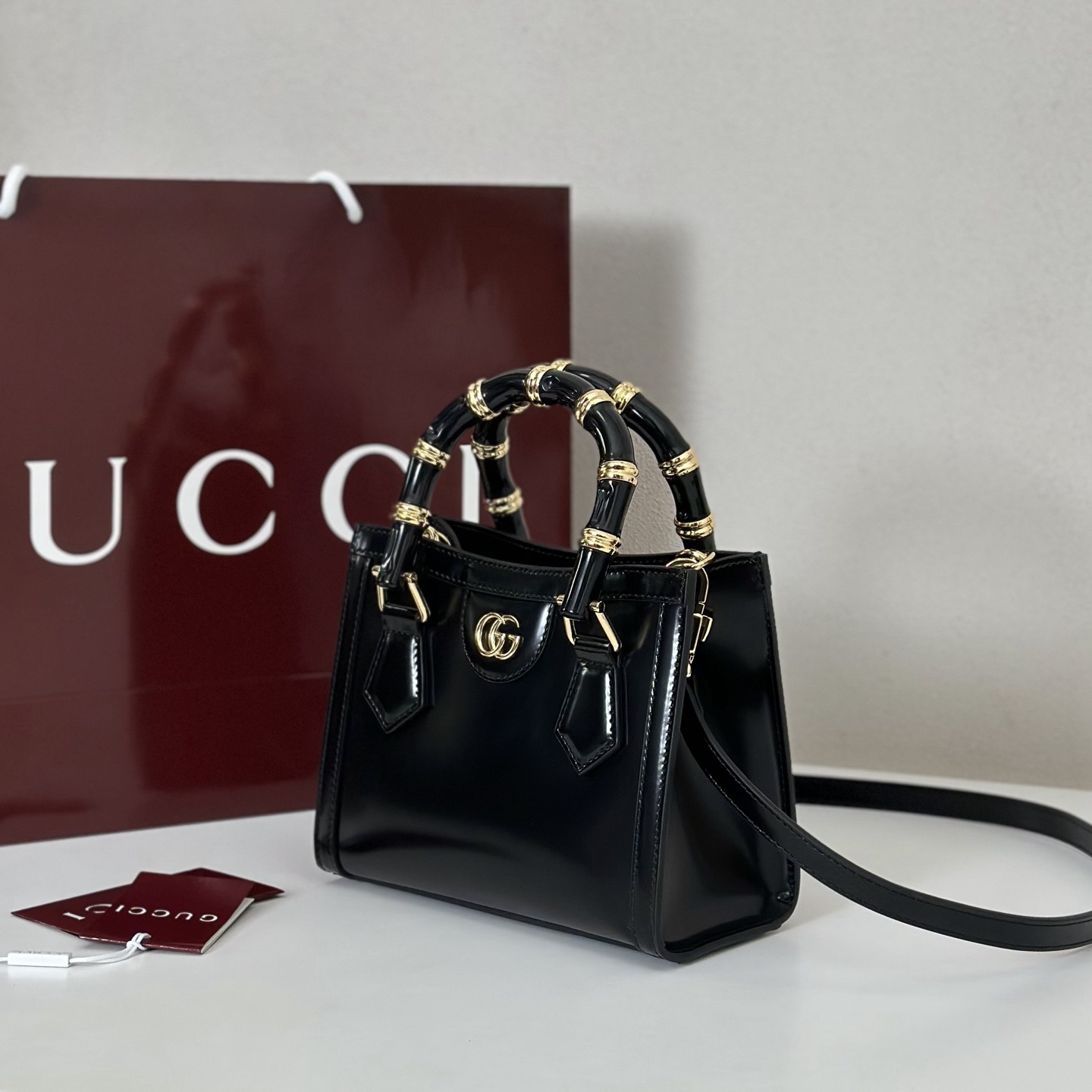 Gucci Diana crystals small tote bag,Black