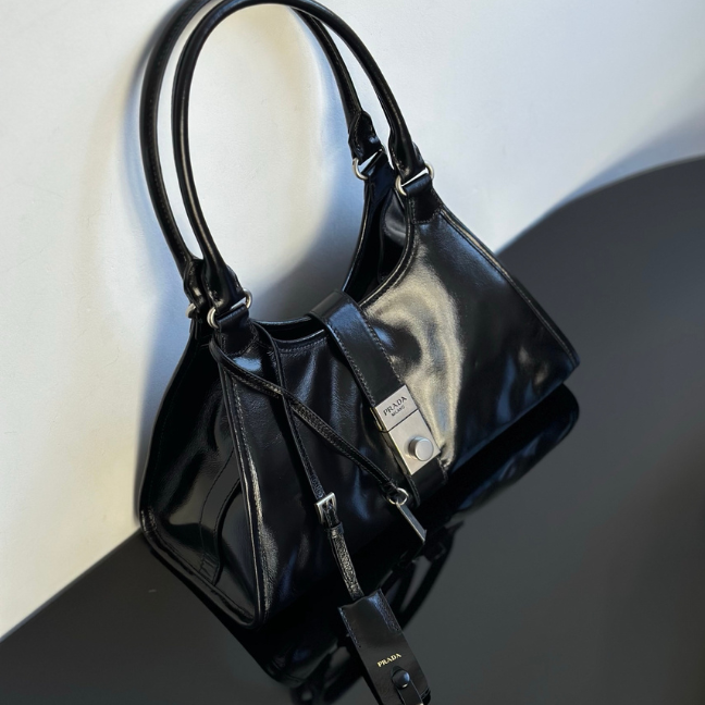 PRADA Spring 2025 Runway Collection Waxed Leather Shoulder Bag PRADA Spring 2025 Runway Collection Waxed Leather Shoulder Bag