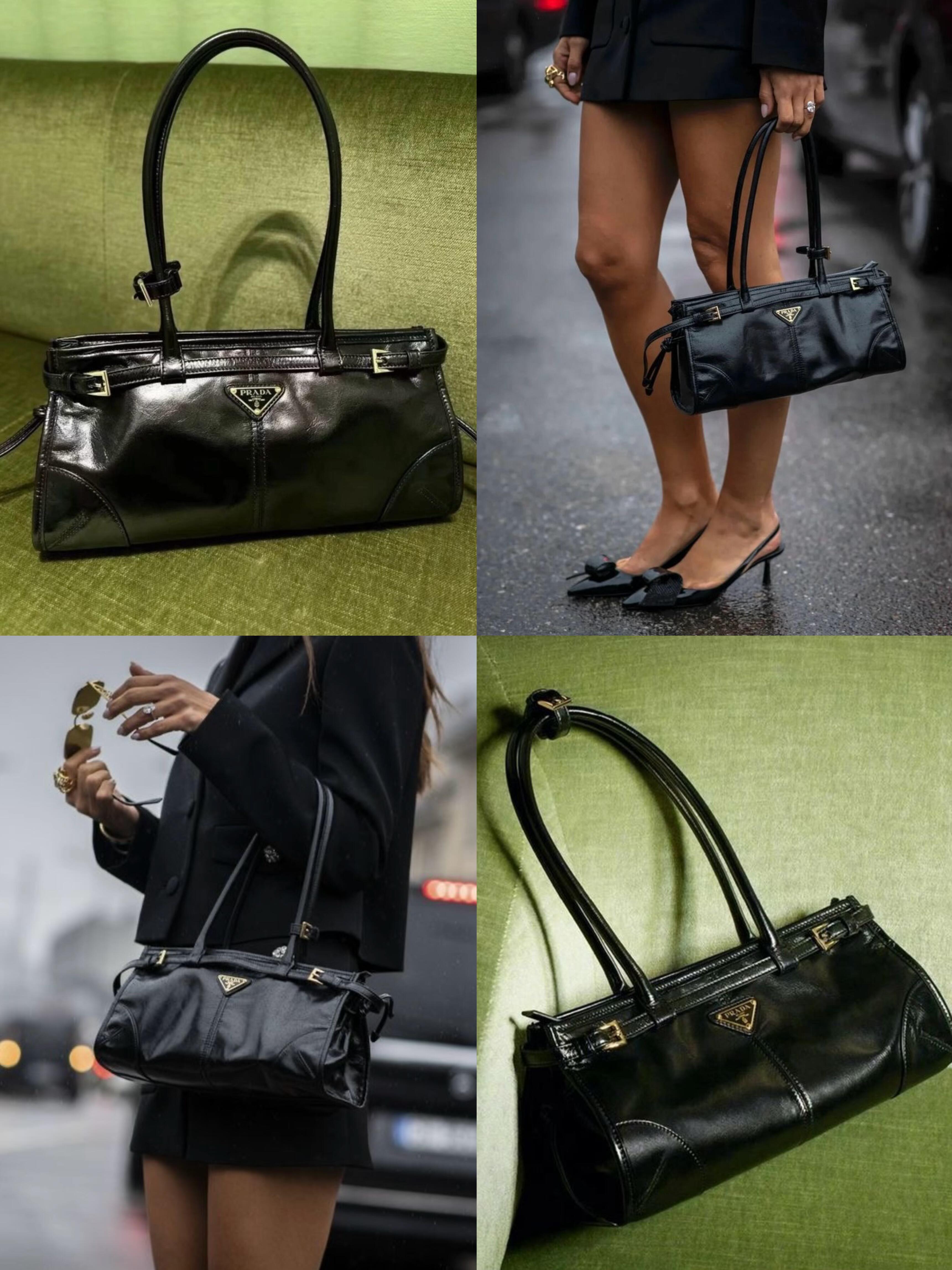 PRADA Bonnie midumn leather handbag, Black