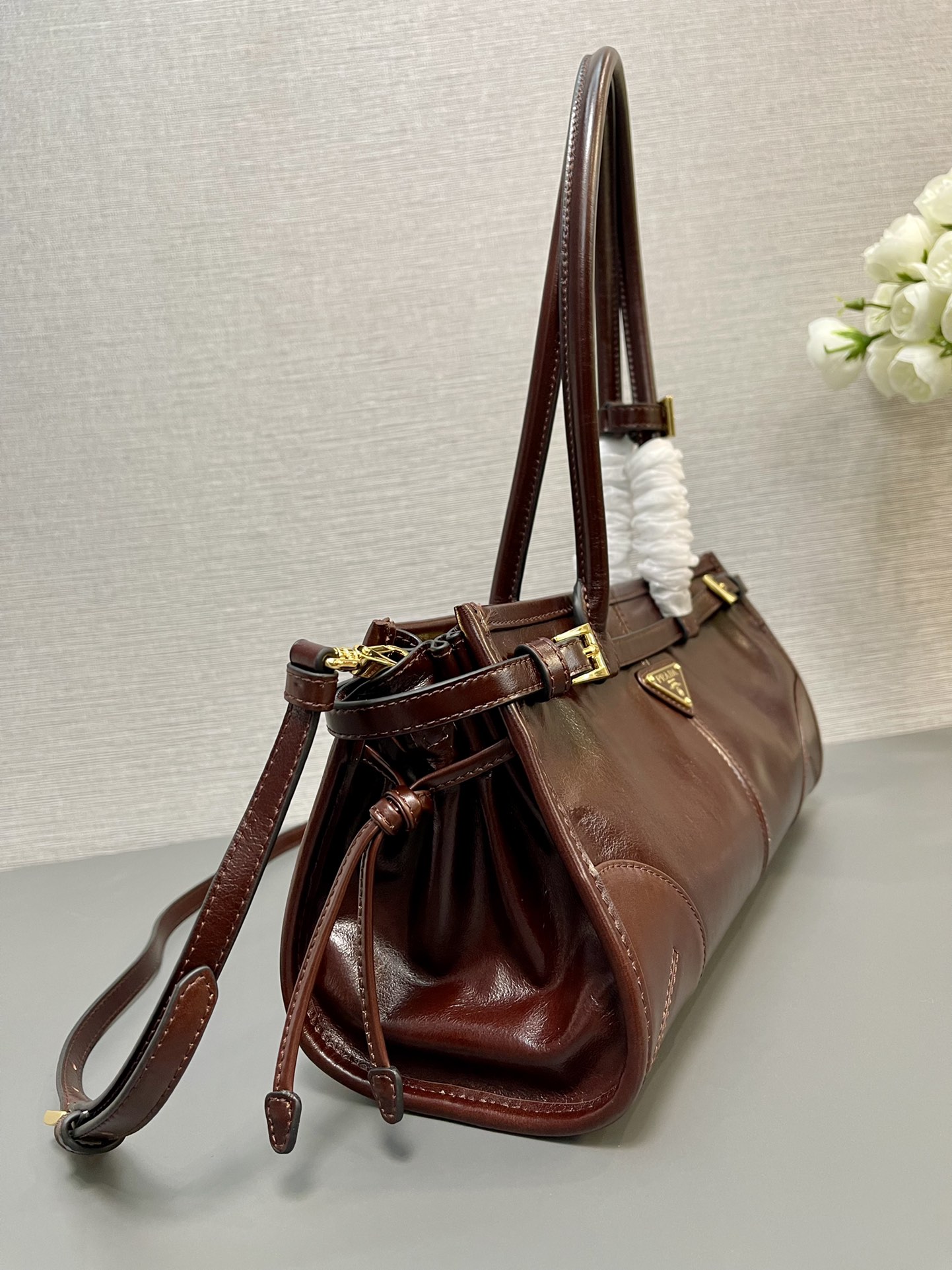 PRADA Bonnie leather handbag, Burgundy
