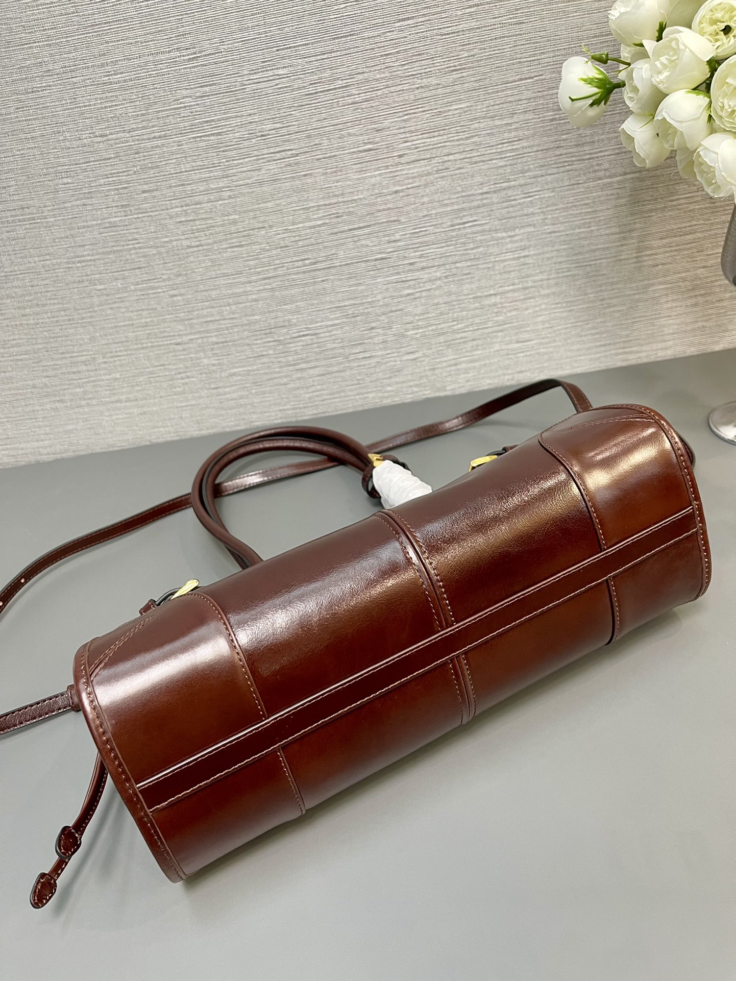 PRADA Bonnie leather handbag, Burgundy