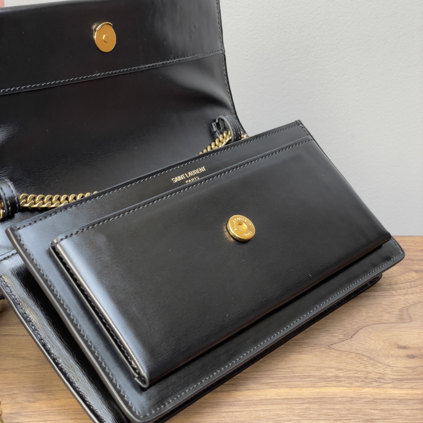 SAINT LAURENT SUNSET BOX Handbag Black+Golden 810997 SAINT LAURENT SUNSET BOX Handbag Black+Golden 810997