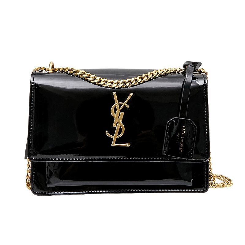 SAINT LAURENT Jamie Lacquered leather handbag Black