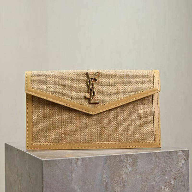 SAINT LAURENT UPTOWN pouch in micro raffia,NATURAL HAY & BLUSH SAINT LAURENT UPTOWN pouch in micro raffia,NATURAL HAY & BLUSH
