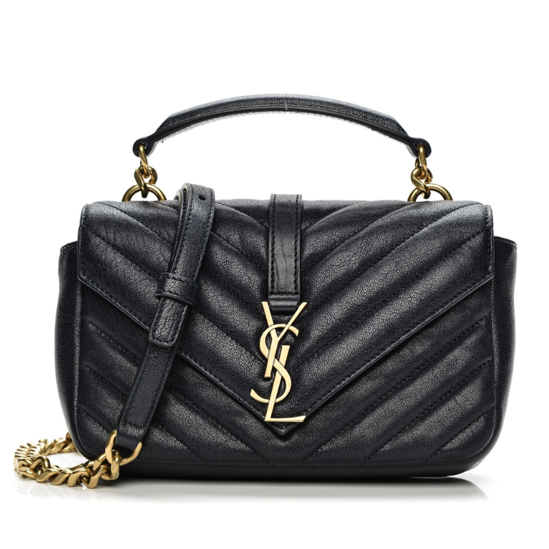 SAINT LAURENT Sheepskin Matelasse Chevron Monogram College Chain Wallet Deep Marine