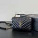 SAINT LAURENT Sheepskin Matelasse Chevron Monogram College Chain Wallet Deep Marine