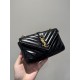 SAINT LAURENT Sheepskin Matelasse Chevron Monogram College Chain Wallet Deep Marine