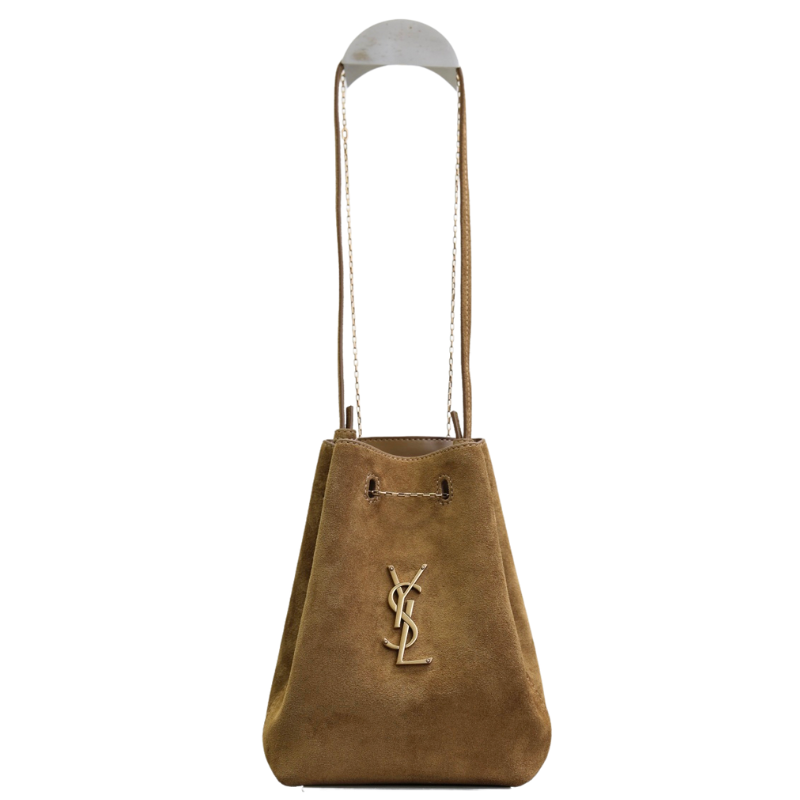 SAINT LAURENT POCHON in in suede Handbag CARAMEL COGNAC