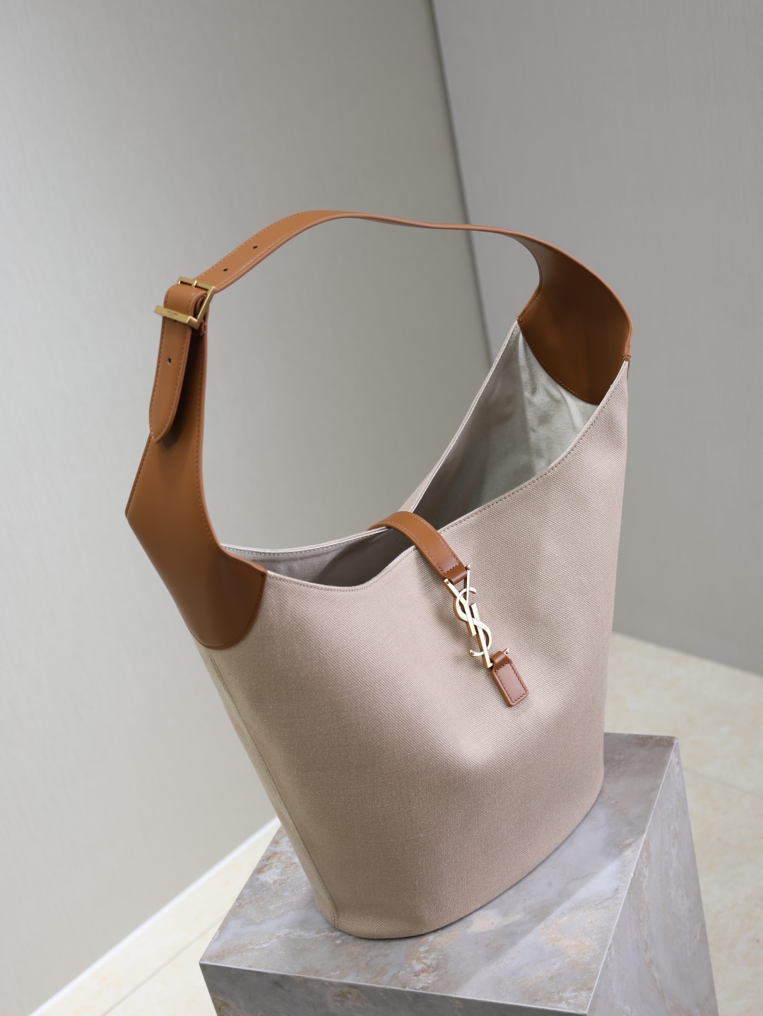 SAINT LAURENT Le 5 A 7 Hobo Bag in Canvas and Leather