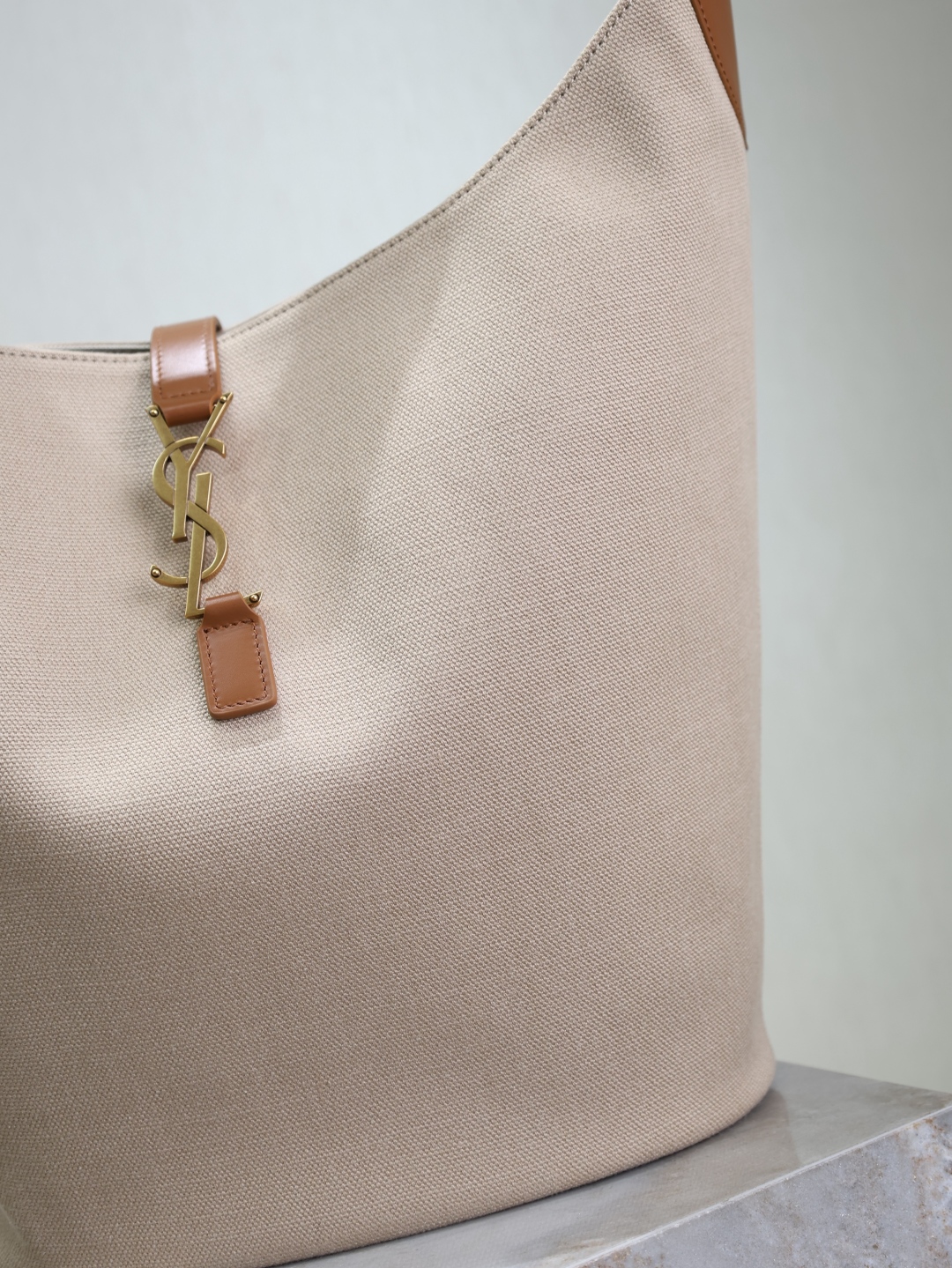 SAINT LAURENT Le 5 A 7 Hobo Bag in Canvas and Leather