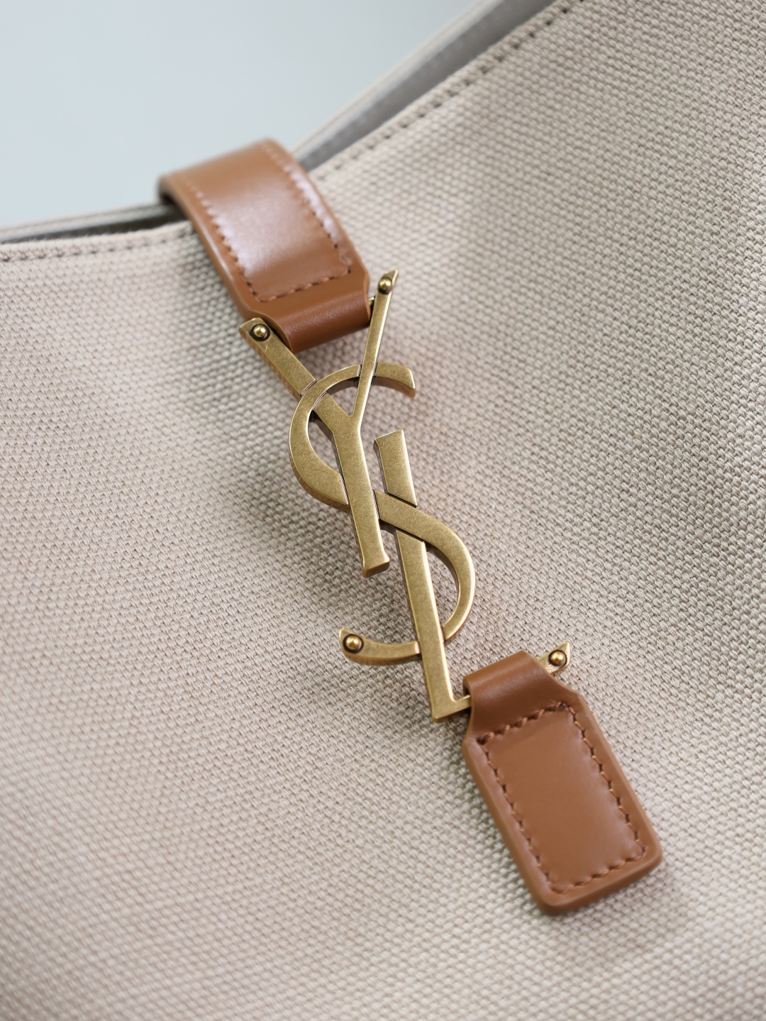 SAINT LAURENT Le 5 A 7 Hobo Bag in Canvas and Leather