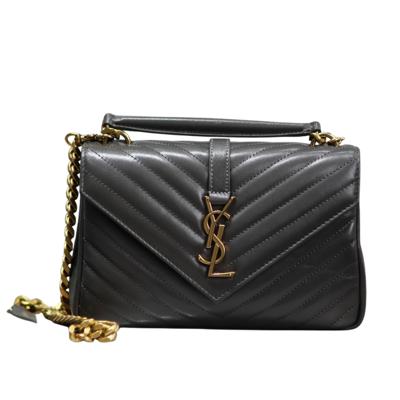 SAINT LAURENT Sheepskin Matelasse Chevron Monogram Medium College Bag Light Coal